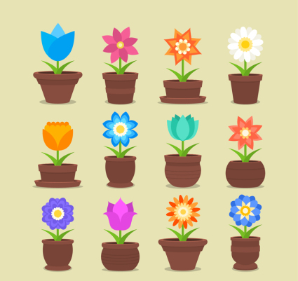 12 macetas de flores de material de vectores