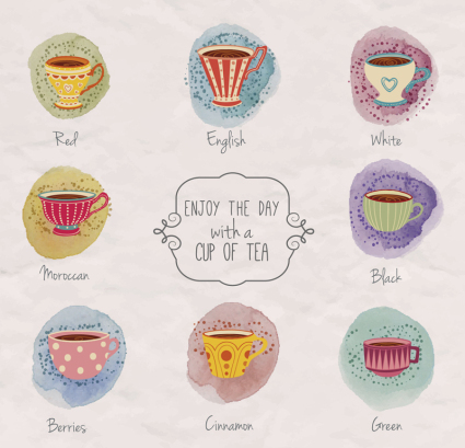 8 Diseño de bebidas de t¨¦ acuarela vector material