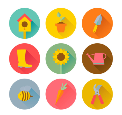 9 jardiner¨ªa ronda icono material de vectores