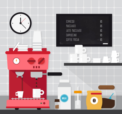 m¨¢quinas y tazas de caf¨¦ vector de cocina