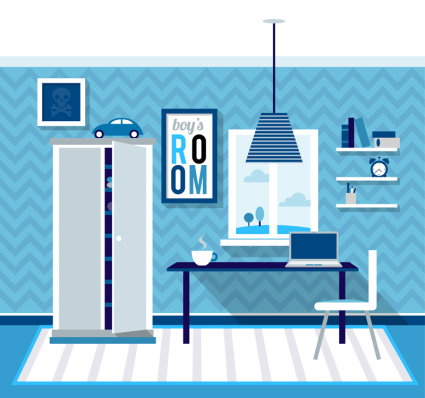 sala de material de diseño vectorial de los niños azules