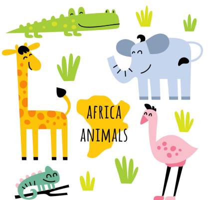 6 animales africanos material de vector linda