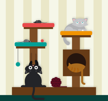 Gato de dibujos animados y el vector de material marco de subir gato