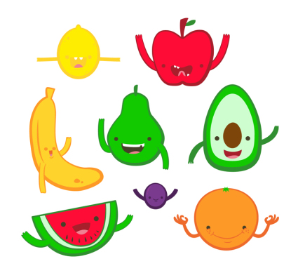8 de material de vectores diseño de la fruta linda de la historieta