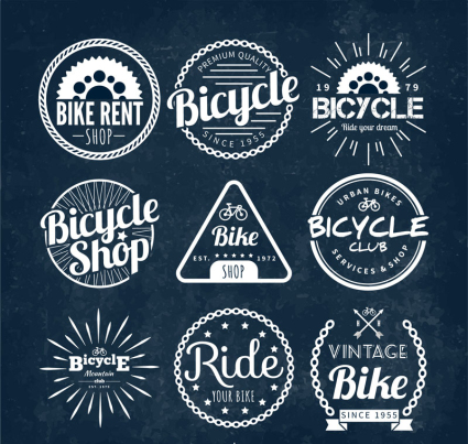 9 taller creativo de la bicicleta insignias vector material