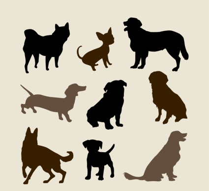 9 de perro de material de vectores siluetas