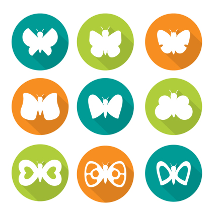 9 icono circular de la mariposa material de vectores