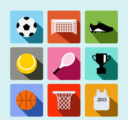 9 exquisitos deportes elementos materiales del vector del icono