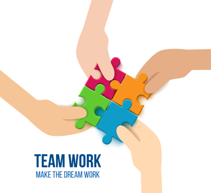Equipo creativo ilustraci車n de vectores de puzzle tutorial