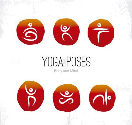 6 de yoga postura insignia material de vectores