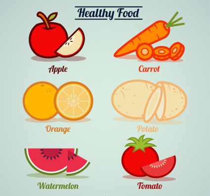 6 alimentos saludables descarga de material de vectores