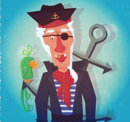 Caricatura de un solo ojo de capit芍n y material de vectores de loro