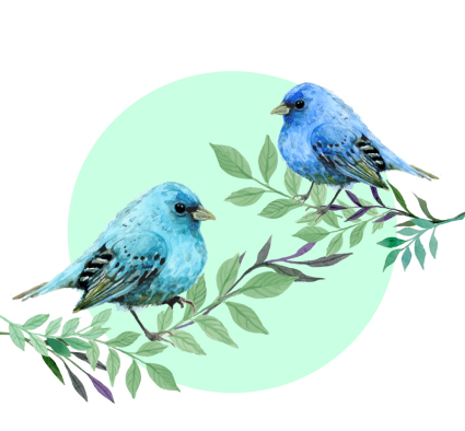 Material de vectores de aves azules en 2 ramas