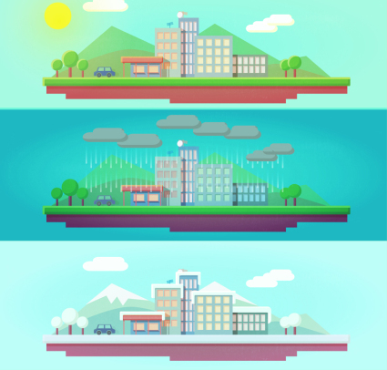 Bandera de la ciudad vector de material 3 tipos de condiciones clim¨¢ticas