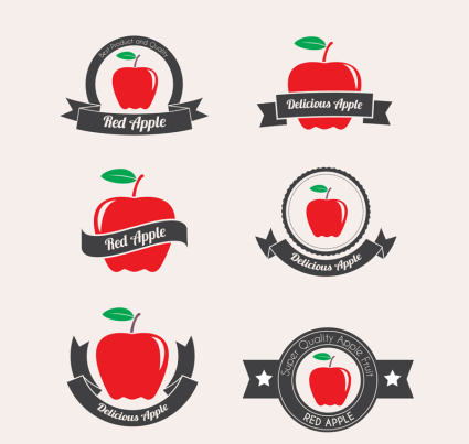 6 manzana roja de material de vectores de etiqueta