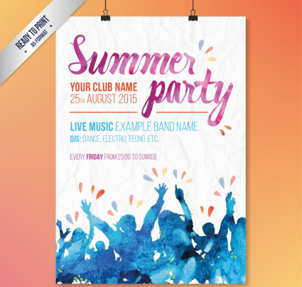 Acuarela Summer Party Poster Vector Material