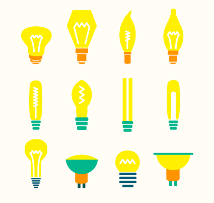 12 material de vectores de diseño de bulbo amarillo