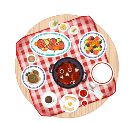 Rico y delicioso vector de material de mesa
