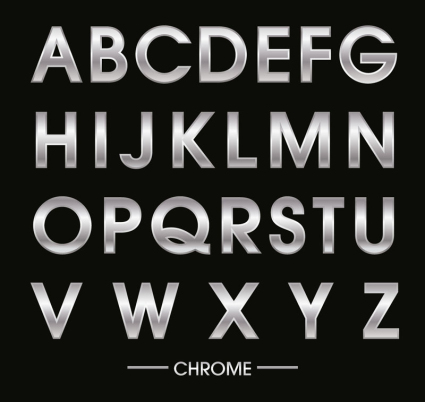 26 textura de metal de plata letras vector diseño