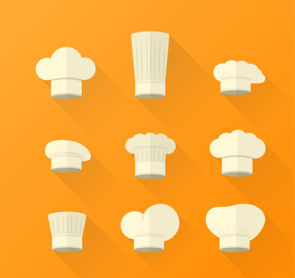 9 blanco sombrero de cocinero de dibujos animados vector