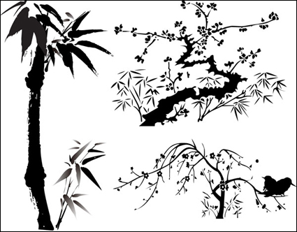 China viento vectorial de tinta Material vegetal