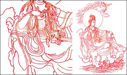 Guanyin Bodhisattva lnea de material de dibujo vectorial