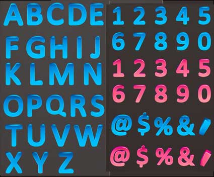 Color en tres dimensiones letras y nmeros de material de vectores