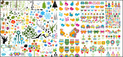 Cute animales y plantas de material de vectores
