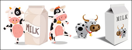 Caricatura cartones de leche de vaca y el material de vectores