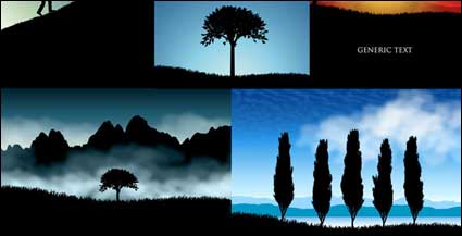 Hermoso paisaje silueta vector material
