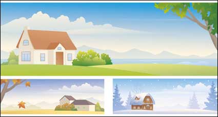 Four Seasons Paisaje material de vectores