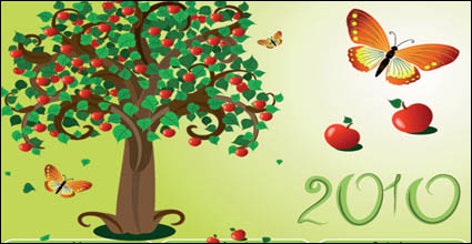 Mariposa tema de la plantilla calendario 2010 vector material rbol