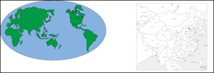 Mundo material y el mapa vectorial de China