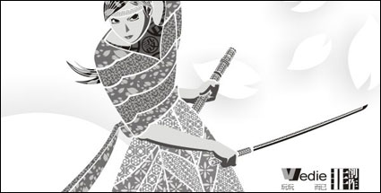 Sakura? Guerrero? Decoracin? Vector? Patrn?