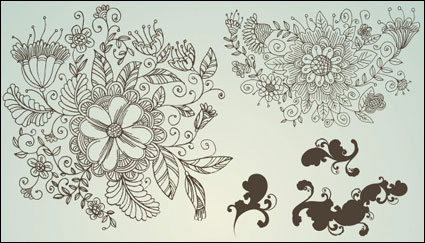 Lnea de dibujo de vectores de flores patrn de material