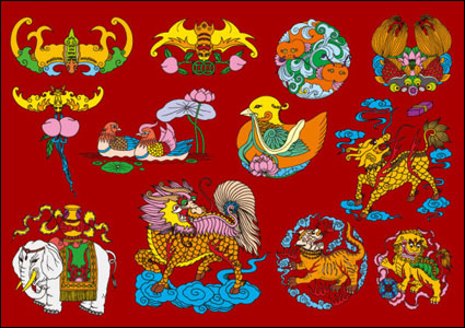 12 Folk chinos patrones auspicioso vectoriales
