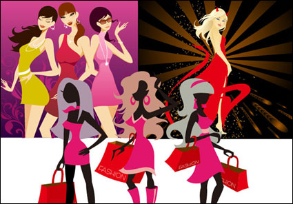 3 tipos de vectores de las mujeres de moda de material