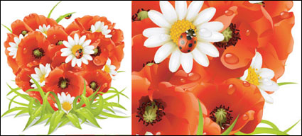 Las flores y la composici¨®n del material de vectores en forma de coraz¨®n