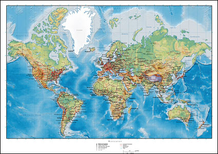 Mapa del mundo con terreno montañoso Vector planes