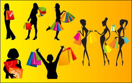 Vector siluetas de las mujeres de compras