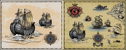 Buques de guerra de la antigua vela - Vector