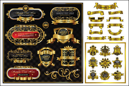 Magnfico patrn de oro de la cinta etiqueta vector de material