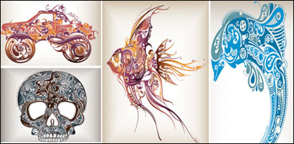 Delfines tendencia en el patrn de peces tropicales, los vehculos todo terreno-Scorpions-esqueleto vectorial