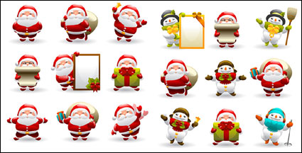Lindo Pap Noel y muñeco de nieve vectoriales