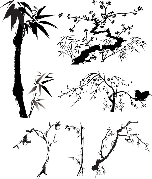 China viento vectorial de tinta Material vegetal