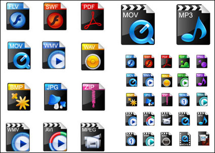Formatos de vdeo populares exquisito iconos - Vector