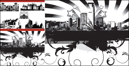 La arquitectura urbana negro y silueta blanca - vector de material