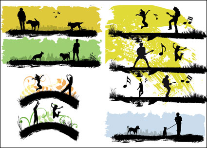 Vector personajes, edificios, escenas, silueta 02