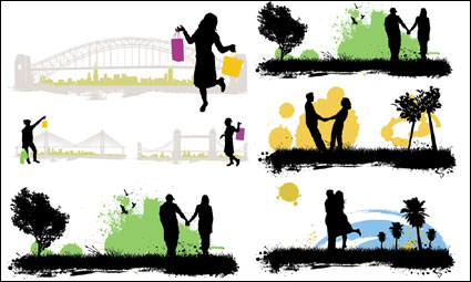 Vector personajes, edificios, escenas, silueta 01