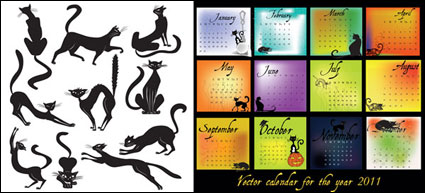 Tema gato negro del material calendario 2011 vector